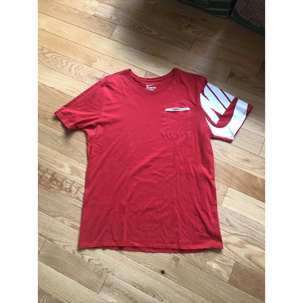 Nike Shirt Mens XLarge Red Solid Short Sleeve Crewneck Swoosh Workout Gym Pocket